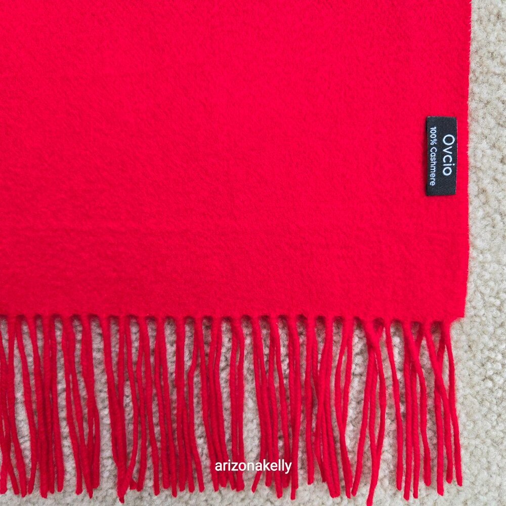 NWOT Red Cashmere Fringed Scarf Ovcio - Picture 4 of 10